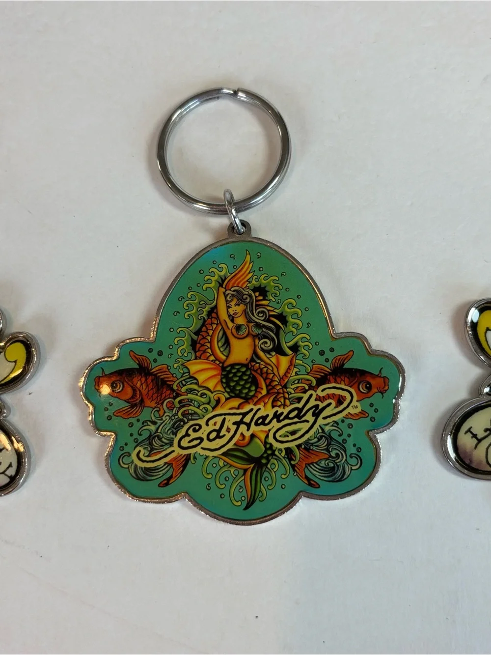 THREE! Ed Hardy Keychain Mermaid Logo & Love Kills Slowly Skull Charms Key Rings